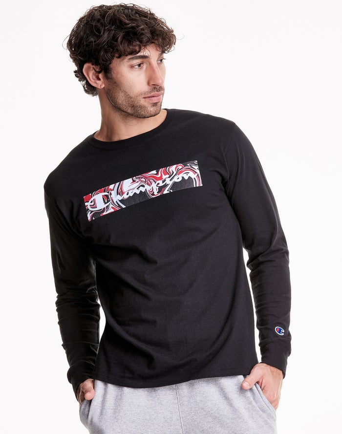 Champion T-Shirt Heren - Zwart - Classic Long Sleeve Jersey Liquid Filled Block ( 794628-AHO )